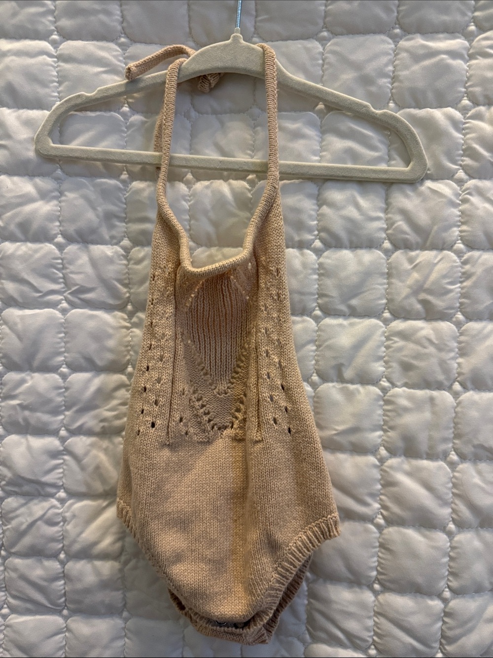 Baby Knit Halter One-Piece Bodysuit in Light Beige